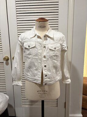 J.Crew Women's White Denim Jacket Cropped Button Front